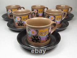 Vintage 1970's Sadler Owl Folk Art Coffee Set Coffee Pot Milk Sugar Cups Saucers