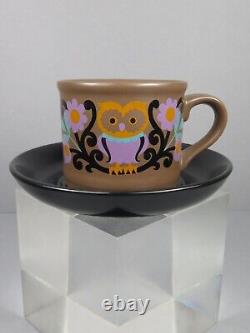 Vintage 1970's Sadler Owl Folk Art Coffee Set Coffee Pot Milk Sugar Cups Saucers