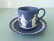 Vintage 1992 Wedgwood Jasperware Dark Blue Coffee Cup And Saucer Dancing Hours