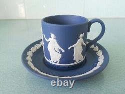 Vintage 1992 Wedgwood Jasperware Dark Blue Coffee Cup And Saucer Dancing Hours