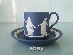 Vintage 1992 Wedgwood Jasperware Dark Blue Coffee Cup And Saucer Dancing Hours