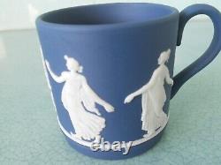 Vintage 1992 Wedgwood Jasperware Dark Blue Coffee Cup And Saucer Dancing Hours