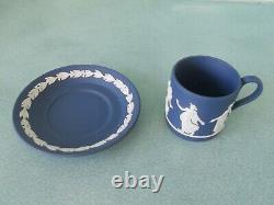 Vintage 1992 Wedgwood Jasperware Dark Blue Coffee Cup And Saucer Dancing Hours