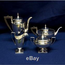 Vintage 4 piece Sterling Silver Tea Coffee Set with wood handles 26.75 oz troy