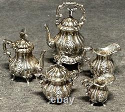 Vintage 5 pc Miniature Sterling Silver Tea Coffee Set Dollhouse Furniture Mini