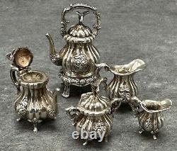 Vintage 5 pc Miniature Sterling Silver Tea Coffee Set Dollhouse Furniture Mini