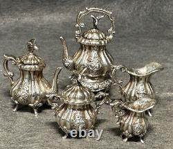 Vintage 5 pc Miniature Sterling Silver Tea Coffee Set Dollhouse Furniture Mini