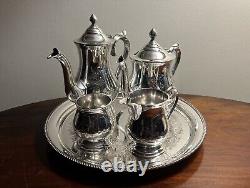 Vintage 5-piece EPNS Silver Plated Tea / Coffee Pot Set, Tray Creamer Sugar Bowl