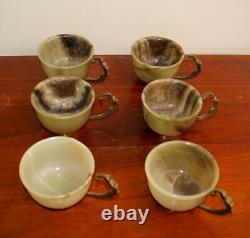 Vintage 7 Pc ONYX GEMSTONE Coffee Teapot with Six Cups