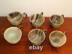 Vintage 7 Pc ONYX GEMSTONE Coffee Teapot with Six Cups