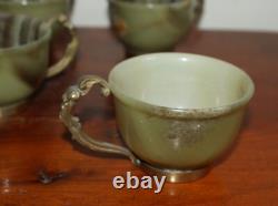 Vintage 7 Pc ONYX GEMSTONE Coffee Teapot with Six Cups