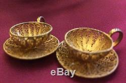 Vintage 7-Piece Miniature Filigree Tea & Coffee Set & Tray