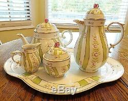 Vintage 8 Piece Handpainted Hollohaza Tea And Coffee Set With Tray From Hungary