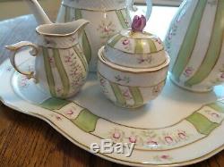 Vintage 8 Piece Handpainted Hollohaza Tea And Coffee Set With Tray From Hungary