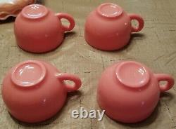 Vintage 8pc Hazel Atlas Crinoline Pinkwhite Ruffle Milk Glass Coffee Tea Set