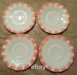 Vintage 8pc Hazel Atlas Crinoline Pinkwhite Ruffle Milk Glass Coffee Tea Set