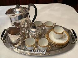 Vintage After Dinner Silver Plated Coffee Set With Demitasse Cups And Saucers