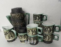 Vintage Andre Loret Sidmouth Pottery Complete Coffee Set with Coffee Pot Stand