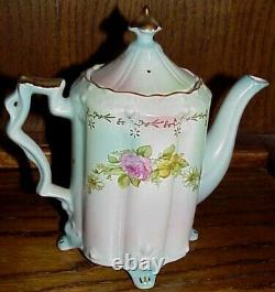 Vintage Antique Style 19 Pc. Rs Porcelain Pink Roses Chocolate Coffee Set