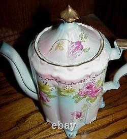 Vintage Antique Style 19 Pc. Rs Porcelain Pink Roses Chocolate Coffee Set