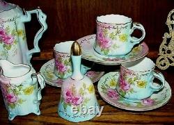 Vintage Antique Style 19 Pc. Rs Porcelain Pink Roses Chocolate Coffee Set