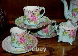 Vintage Antique Style 19 Pc. Rs Porcelain Pink Roses Chocolate Coffee Set