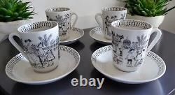 Vintage Arabia Finland EMILIA Set 4 Tea Coffee Cups & Saucers Raija Uosikkinen