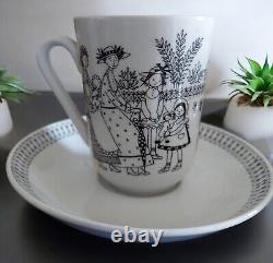 Vintage Arabia Finland EMILIA Set 4 Tea Coffee Cups & Saucers Raija Uosikkinen