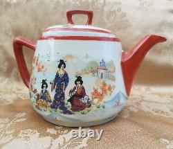 Vintage Asian Hand Painted Porcelain Tea & Coffee Set Japan Geisha Set of 21