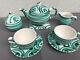 Vintage Austrian Gmundner Keramik Green Stripe Tea & Coffee Set Marked 8 Pcs
