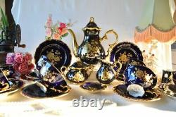 Vintage Bareuther Echt Cobalt Bavaria Porcelain Coffee Set 6 Cups Germany 24 Pcs