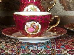Vintage Bavaria Coffee Set gold plated and hand painted (5 persons) with Tray