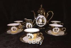 Vintage Bavaria Demitasse 24K Coffee Set With Victorian Couple, Beautiful