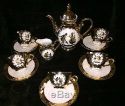 Vintage Bavaria Demitasse 24K Coffee Set With Victorian Couple, Beautiful