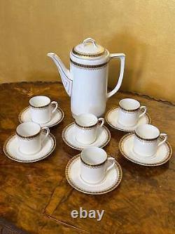 Vintage Bavaria Gold Border Print Coffee Pot & Coffee Cups Set