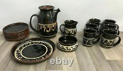 Vintage Bentham Pottery 16 Piece Coffee/tea Set Stunning, Brown Waxed Patch Glaze