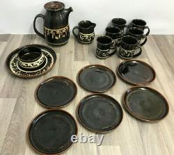 Vintage Bentham Pottery 16 Piece Coffee/tea Set Stunning, Brown Waxed Patch Glaze