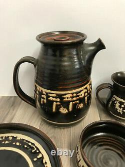 Vintage Bentham Pottery 16 Piece Coffee/tea Set Stunning, Brown Waxed Patch Glaze
