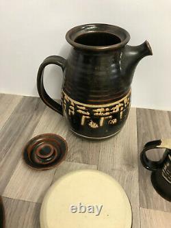 Vintage Bentham Pottery 16 Piece Coffee/tea Set Stunning, Brown Waxed Patch Glaze