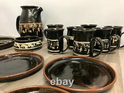 Vintage Bentham Pottery 16 Piece Coffee/tea Set Stunning, Brown Waxed Patch Glaze