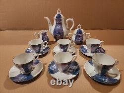 Vintage Blue & White with Gold Trim Tea/Coffee Set 16 Pieces Total