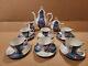 Vintage Blue & White With Gold Trim Tea/coffee Set 16 Pieces Total