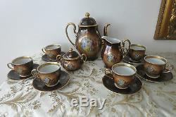 Vintage Bohemia Handpainted Caramel 24k Gold Trim Enamel Tea/coffee Set 17 Pc