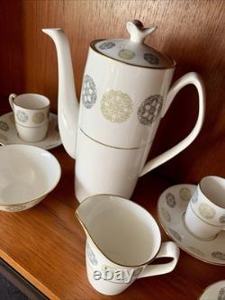 Vintage Bone China Spode Gothic green and gold Coffee Set Cream Jug Sugar Bowl