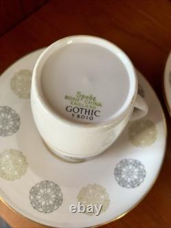 Vintage Bone China Spode Gothic green and gold Coffee Set Cream Jug Sugar Bowl