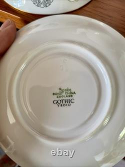 Vintage Bone China Spode Gothic green and gold Coffee Set Cream Jug Sugar Bowl