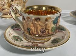 Vintage Capodimonte Coffee Set Sugar Bowl, Cups With Saucers