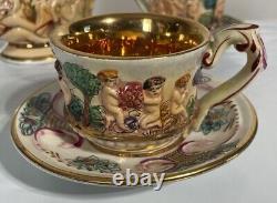 Vintage Capodimonte Coffee Set Sugar Bowl, Cups With Saucers