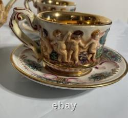 Vintage Capodimonte Coffee Set Sugar Bowl, Cups With Saucers