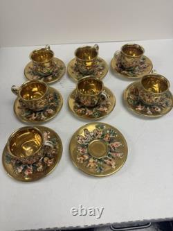 Vintage Capodimonte Italy Gold Tea Coffee Set Porcelain Cherubs